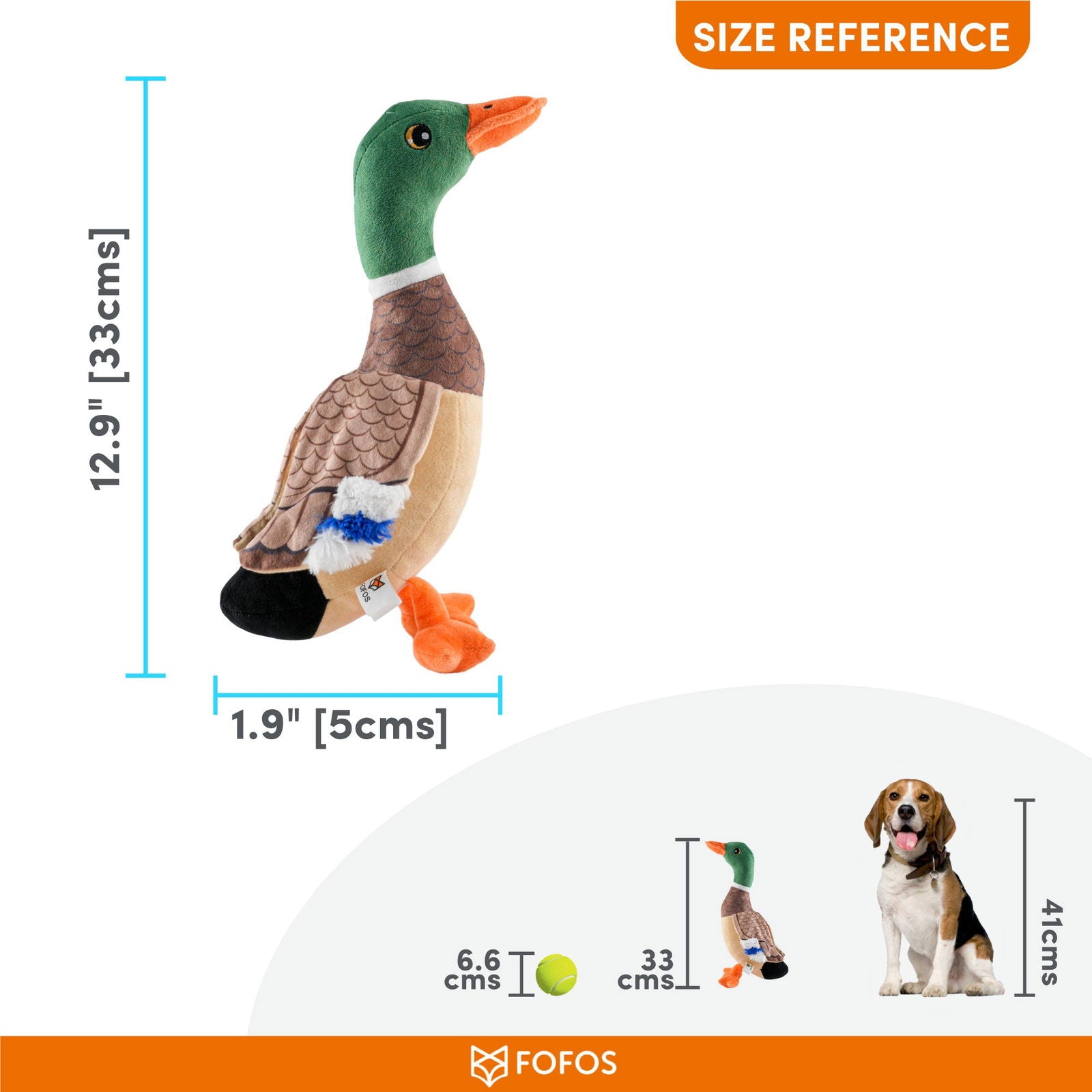 BarkButler x Fofos Wild Duck Soft Squeaky Plush Dog Toy, Brown - Rufftail