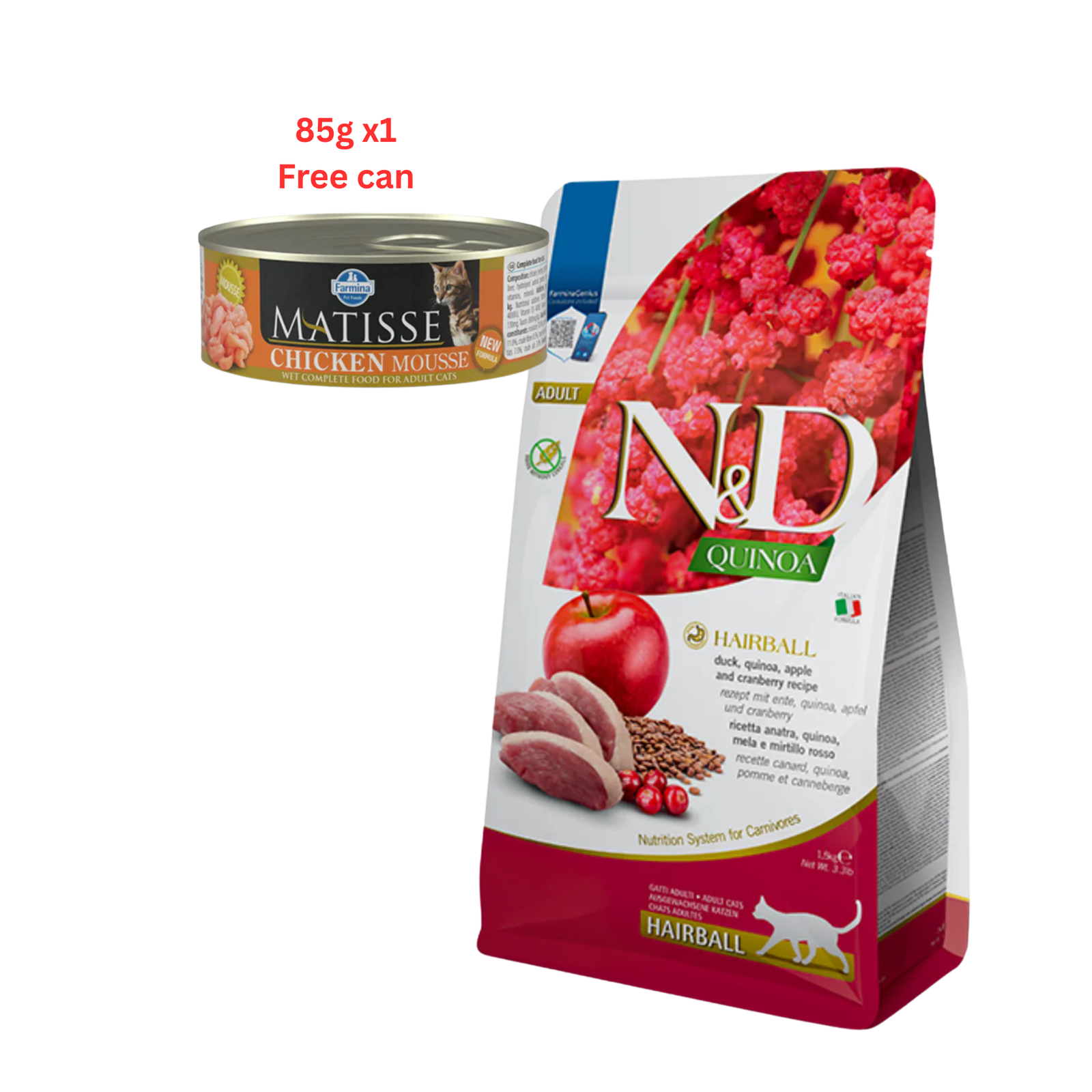 Farmina N&D Quinoa Hairball Grain Free Dry Cat Food with Free Matisse Lamb Can (85g*x)