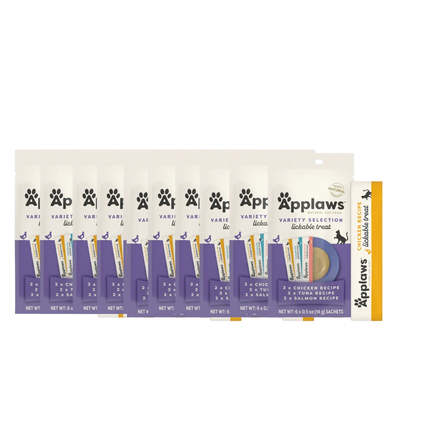 Applaws Natural Grain-Free Complementary Wet Cat Treats – Variety Lickable Treats (Chicken, Tuna & Salmon) 6 x 15g