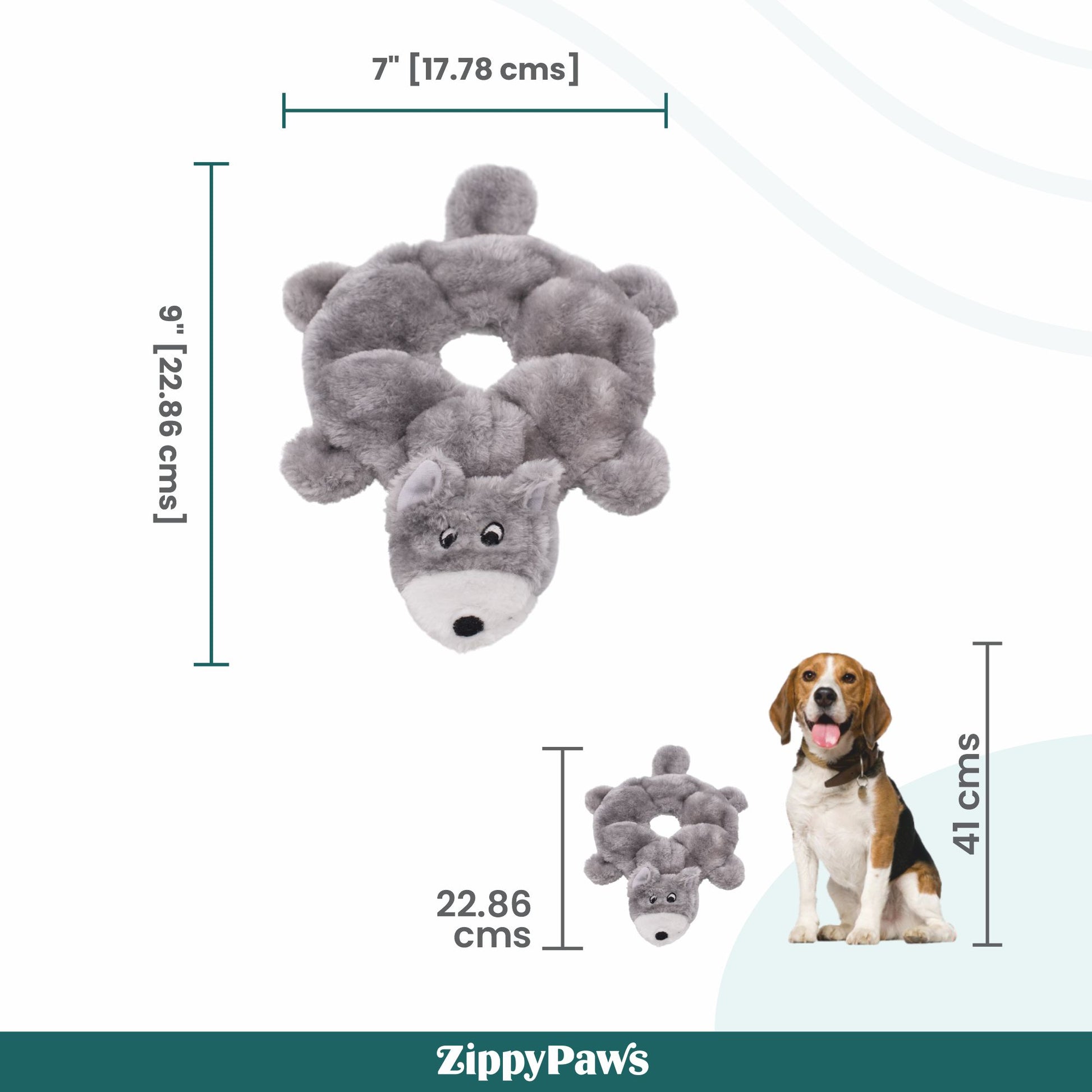 Zippy Paws Loopy - Wolf Dog Plush & Squeaky Cuddle Buddy Toy - Rufftail