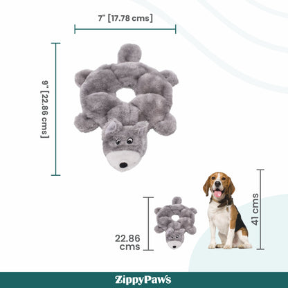 Zippy Paws Loopy - Wolf Dog Plush & Squeaky Cuddle Buddy Toy - Rufftail
