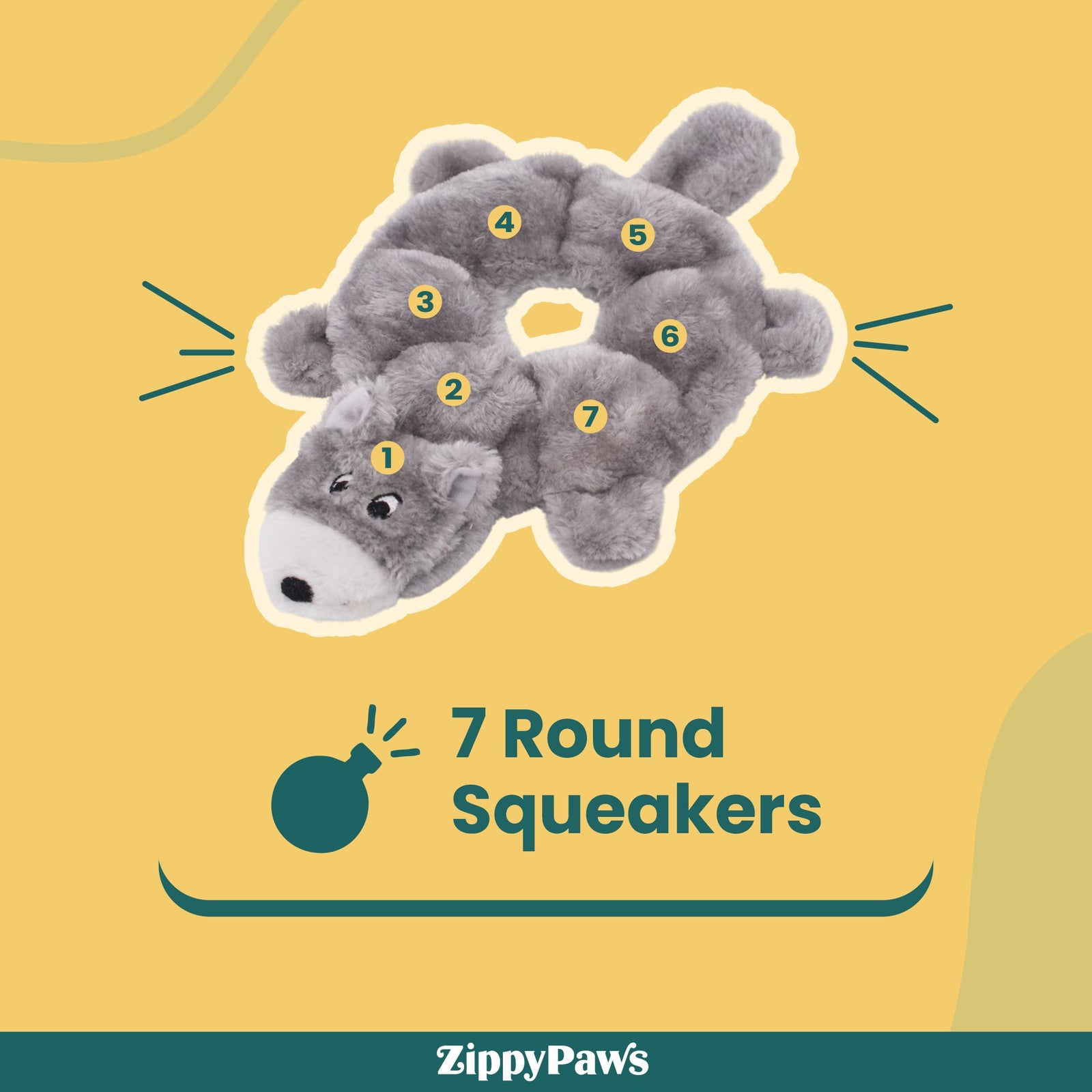 Zippy Paws Loopy- Wolf Dog Plush & 7 Round Squeaky Toy product image 3 - Rufftail Pune