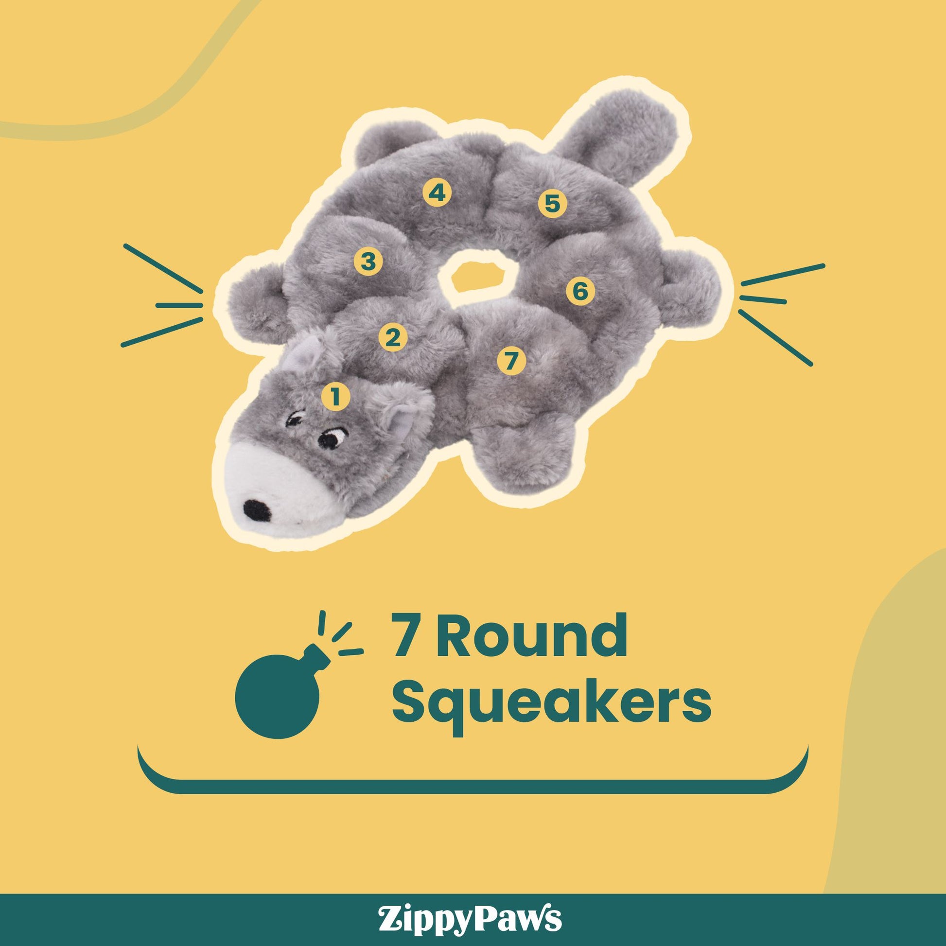 Zippy Paws Loopy - Wolf Dog Plush & Squeaky Cuddle Buddy Toy - Rufftail