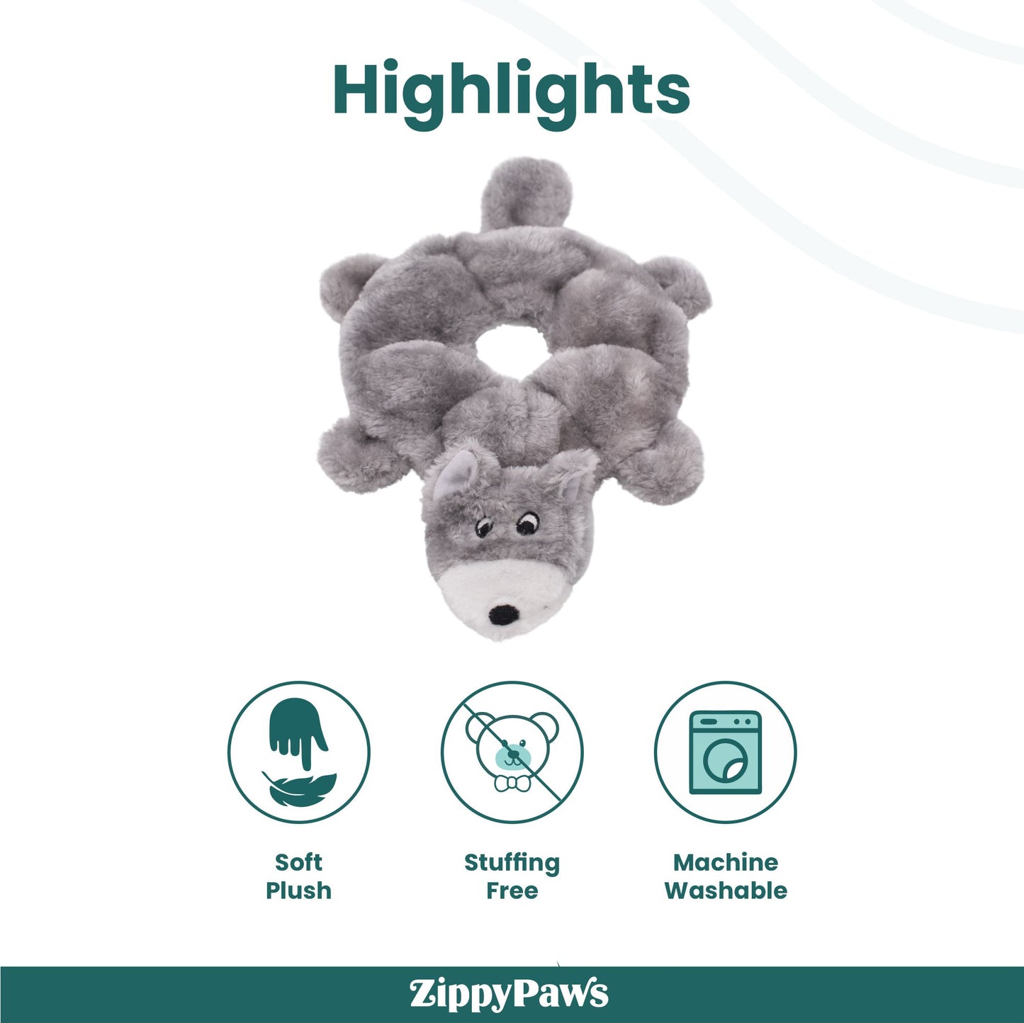 Zippy Paws Loopy - Wolf Dog Plush & Squeaky Cuddle Buddy Toy - Rufftail