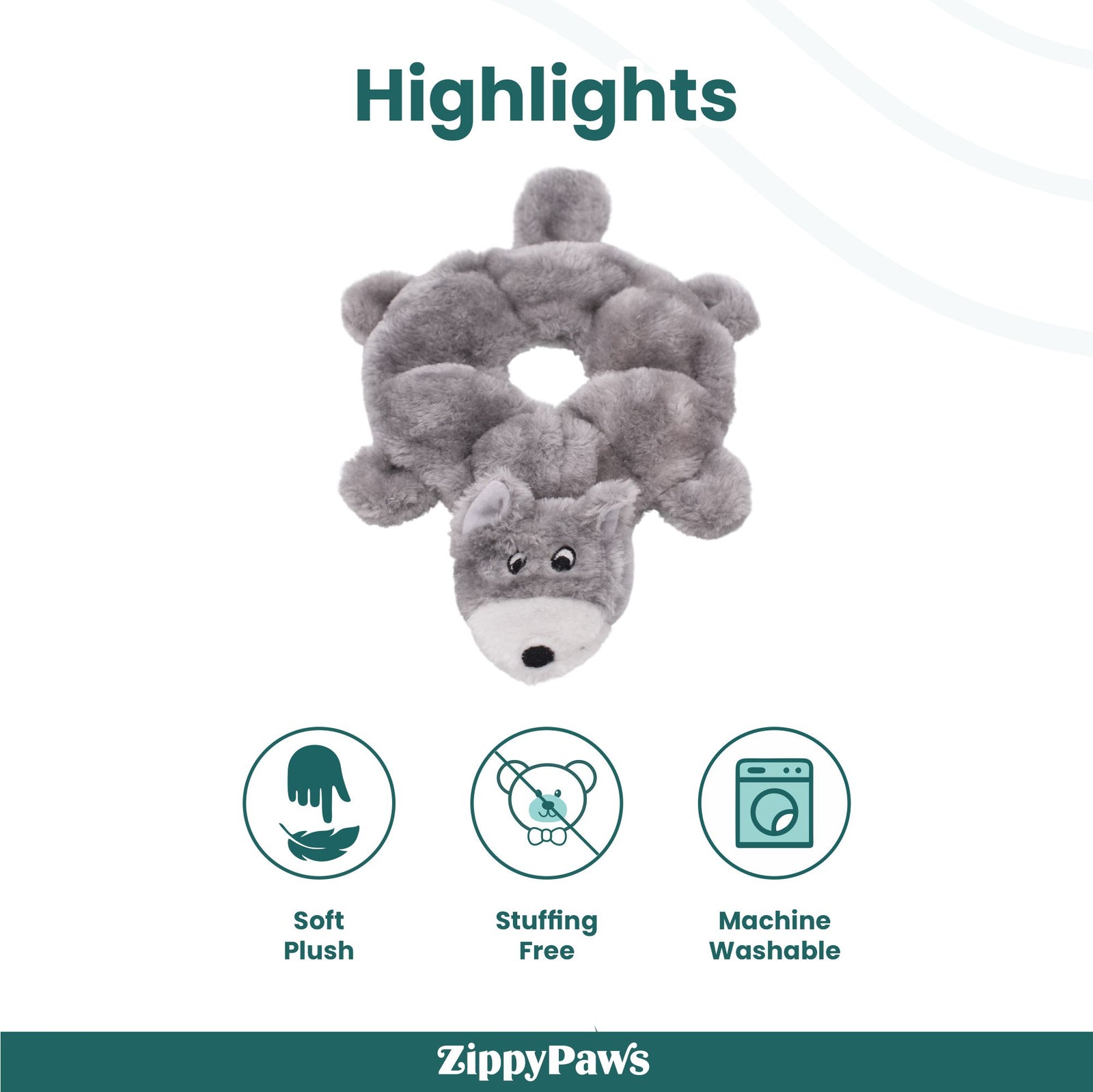 Zippy Paws Loopy- Wolf Dog Plush & 7 Round Squeaky Toy product image 5 - Rufftail Pune