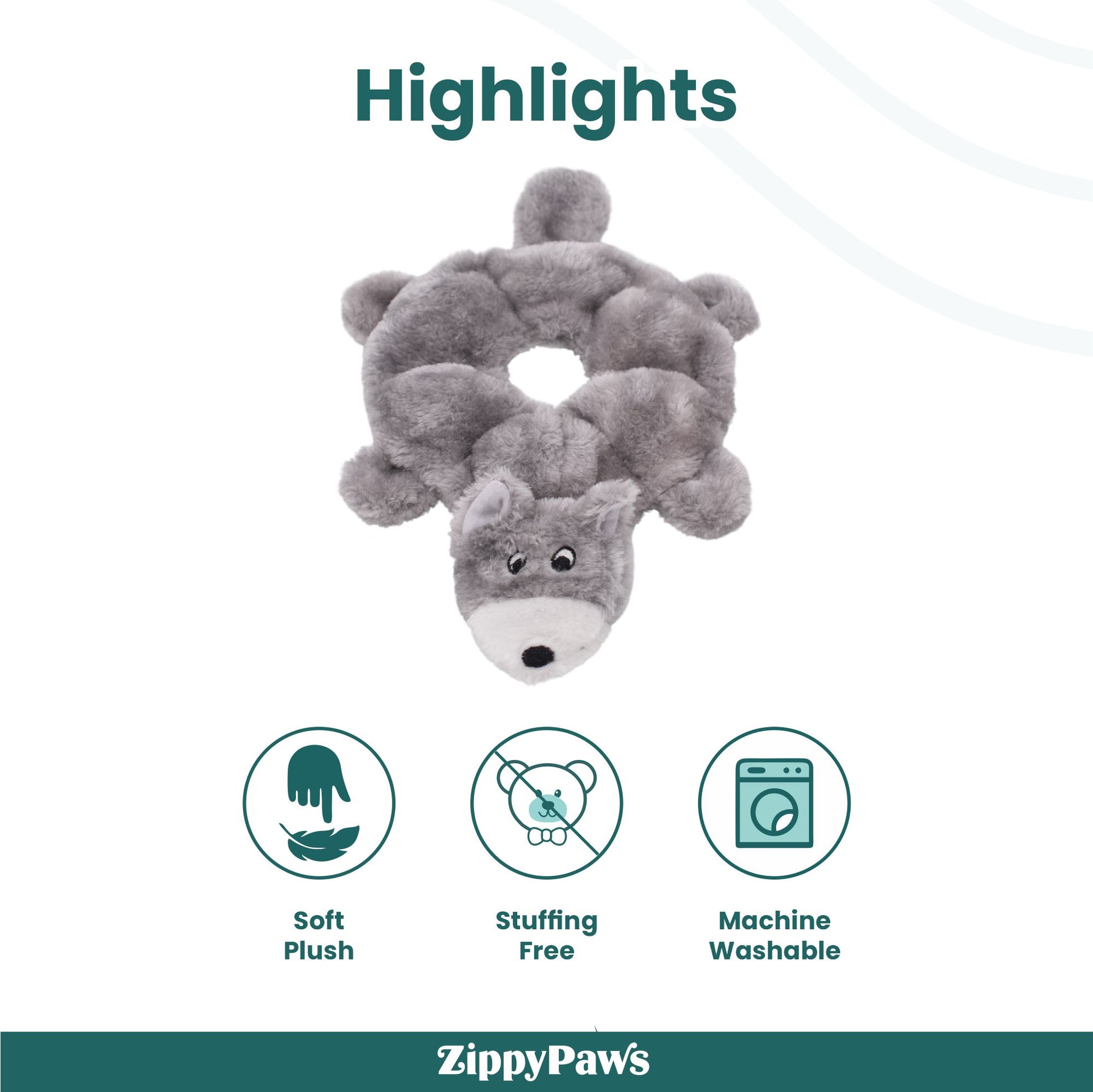 Zippy Paws Loopy - Wolf Dog Plush & Squeaky Cuddle Buddy Toy - Rufftail
