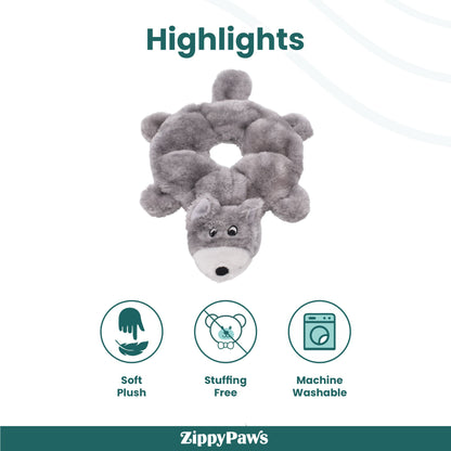 Zippy Paws Loopy - Wolf Dog Plush & Squeaky Cuddle Buddy Toy - Rufftail