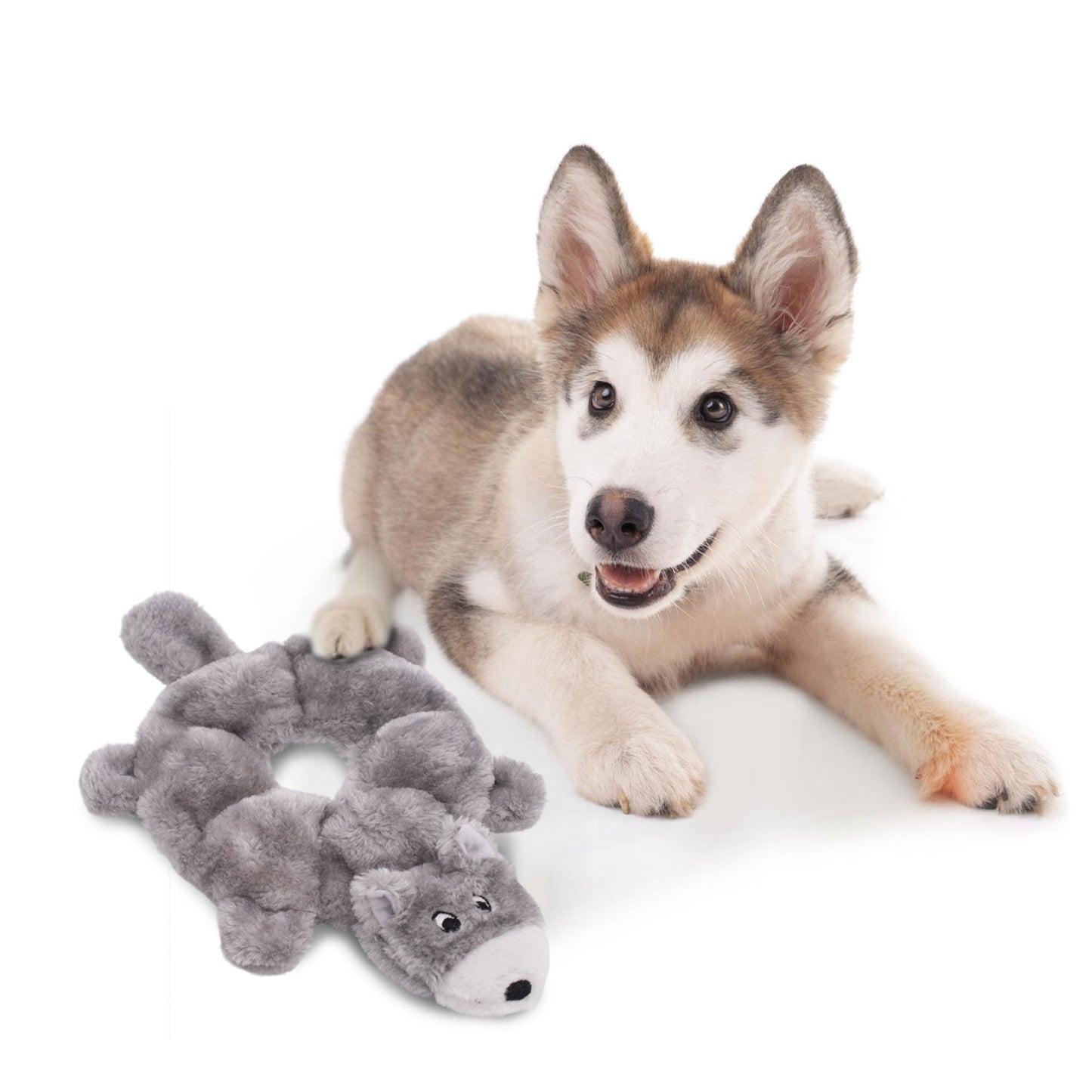 Zippy Paws Loopy - Wolf Dog Plush & Squeaky Cuddle Buddy Toy - Rufftail