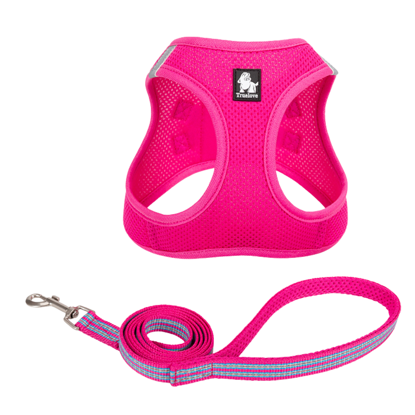 TRUELOVE Mesh Harness & Leash Set For Cats & Dogs - Fuchsia - Rufftail