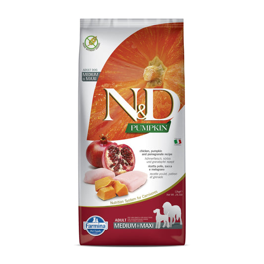 Farmina N&D Pumpkin Chicken & Pomegranate Adult Medium & Maxi Breed Dry Dog Food 12Kg (Grain Free)