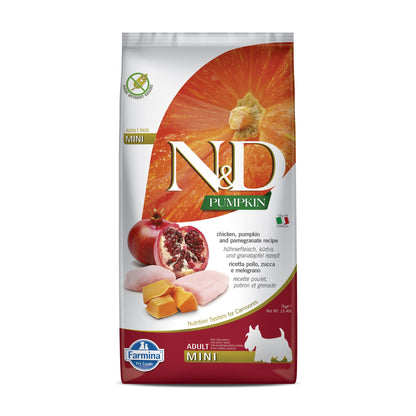 Farmina N&D Pumpkin Chicken & Pomegranate Grain Free Mini Breed Adult Dry Dog Food (7kg)
