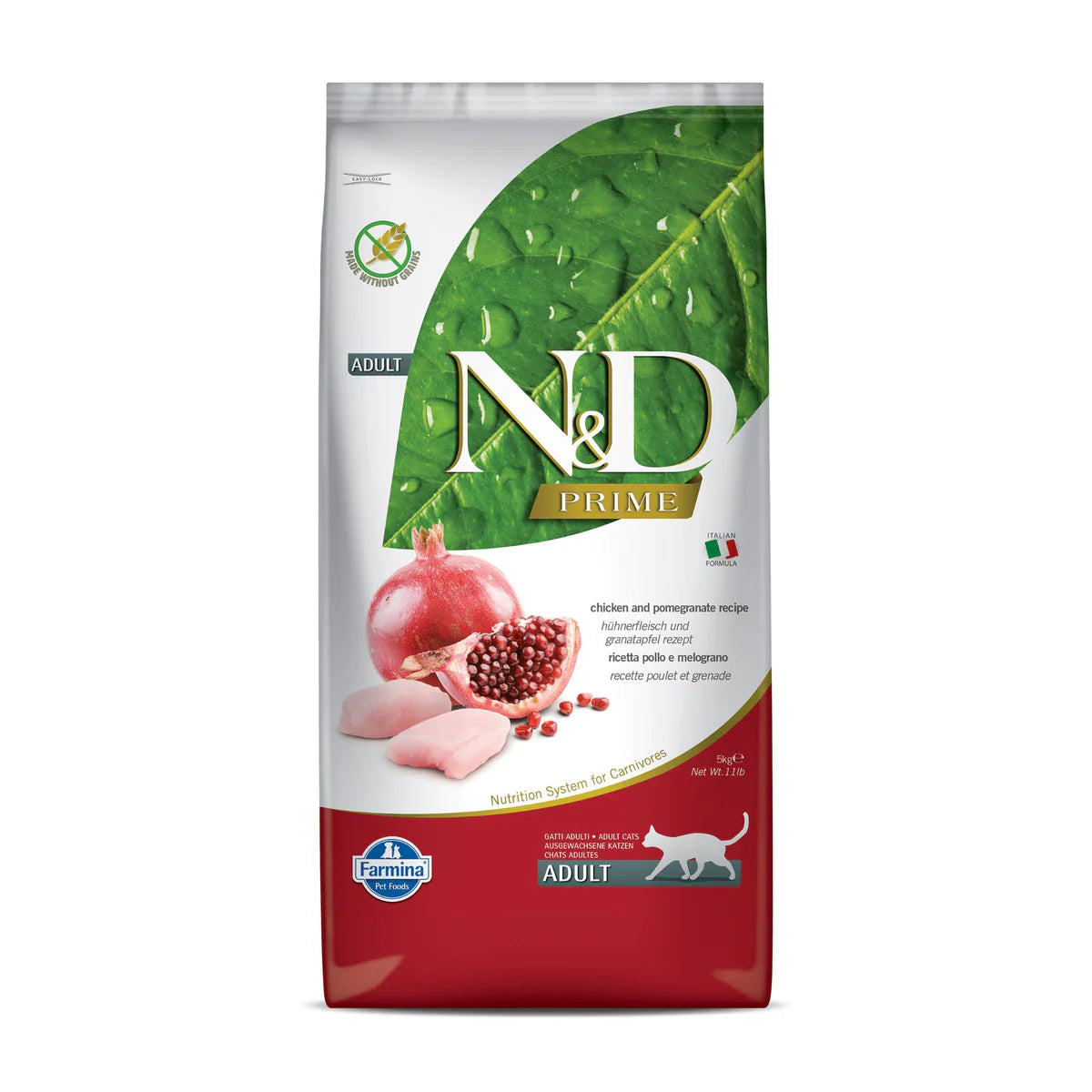 Farmina N&D PRIME Chicken & Pomegranate Adult Dry Cat Food 5kg with Free Container 30 L