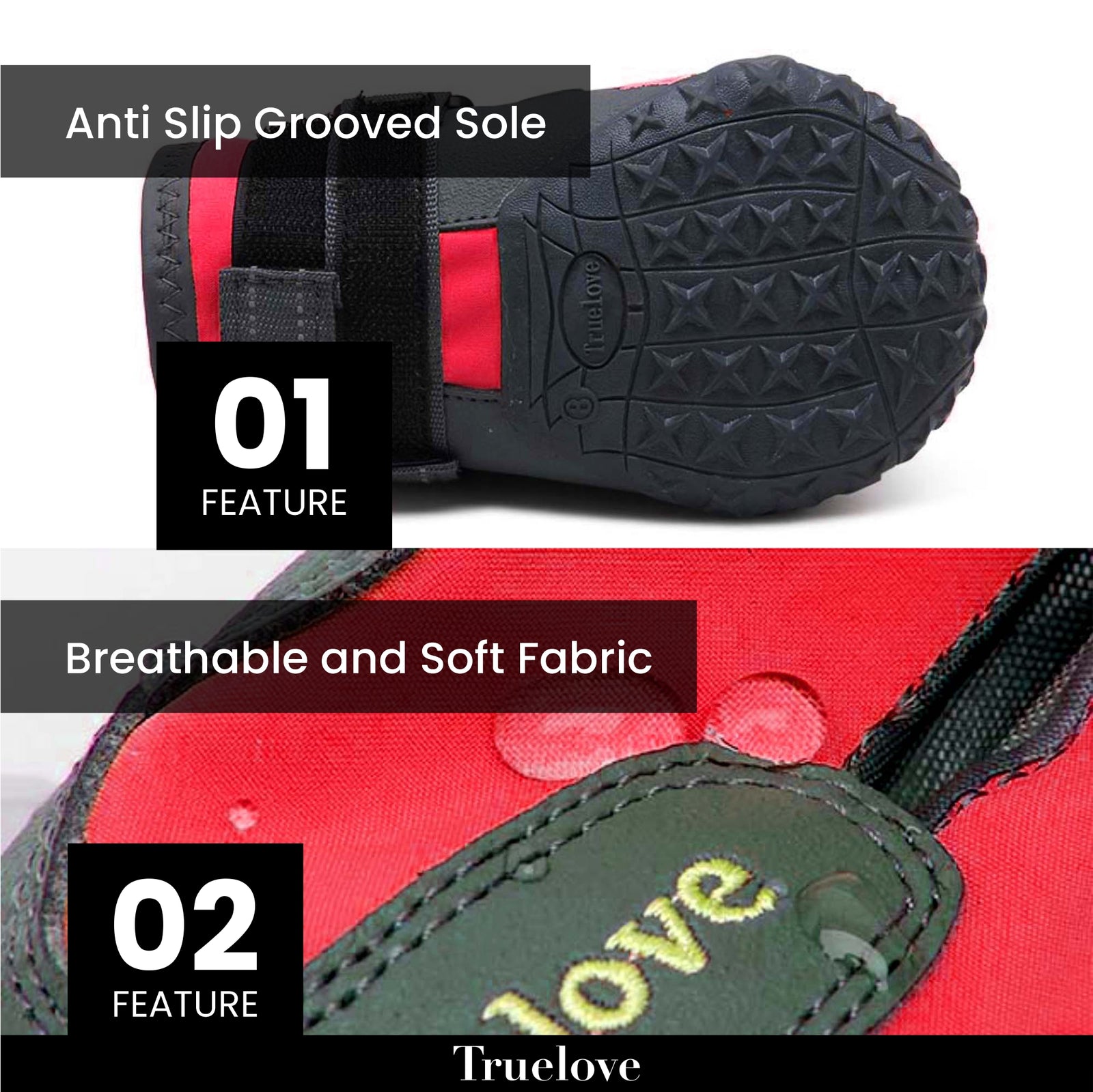 Truelove All Weather Dog Shoes - Red (Set Of 4) - Rufftail