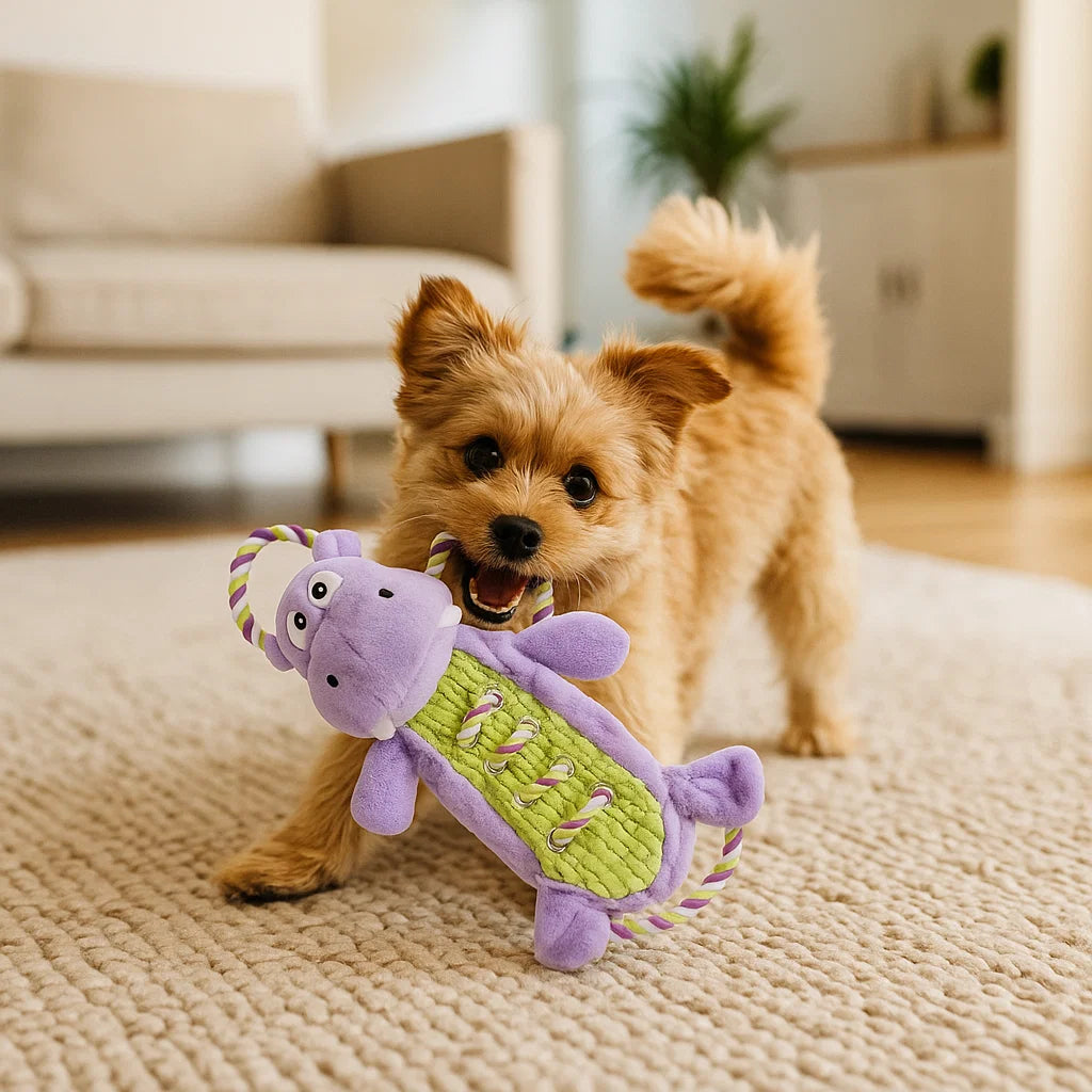 FOFOS Hippo Rope Tug Squeaky Dog Toy product image 2 - Rufftail Pune