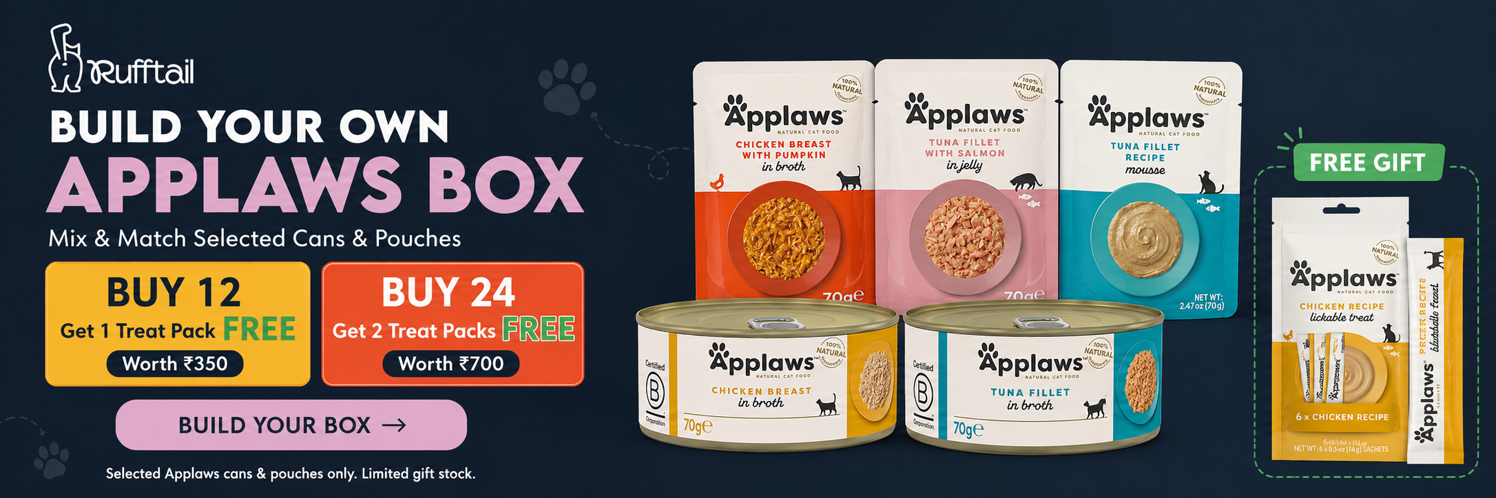 Build Your Own Applaws Box. Buy 12 get 1 treat pack free, buy 24 get 2 treat packs free.